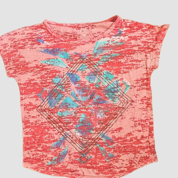 77KIDS GIRLS ORANGE PEACE T-SHIRT W/GEOMETRIC GRAPHIC IN FRONT SIZE SMALL - Picture 1 of 9